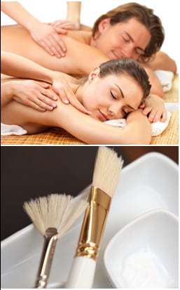 Rückenmassage und Kosmetikutensilien